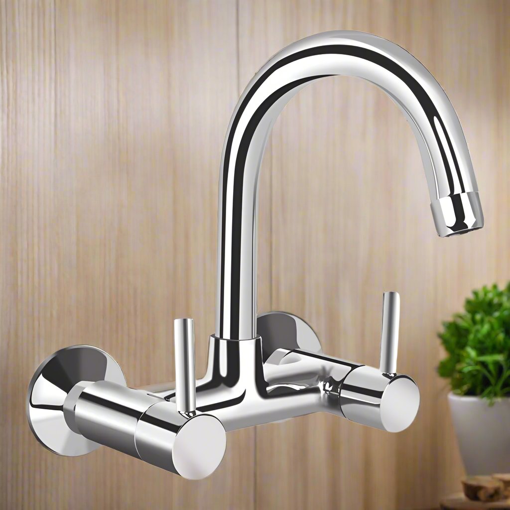 Wall Mounted Sink Mixer With Swivel Spout & Flanges