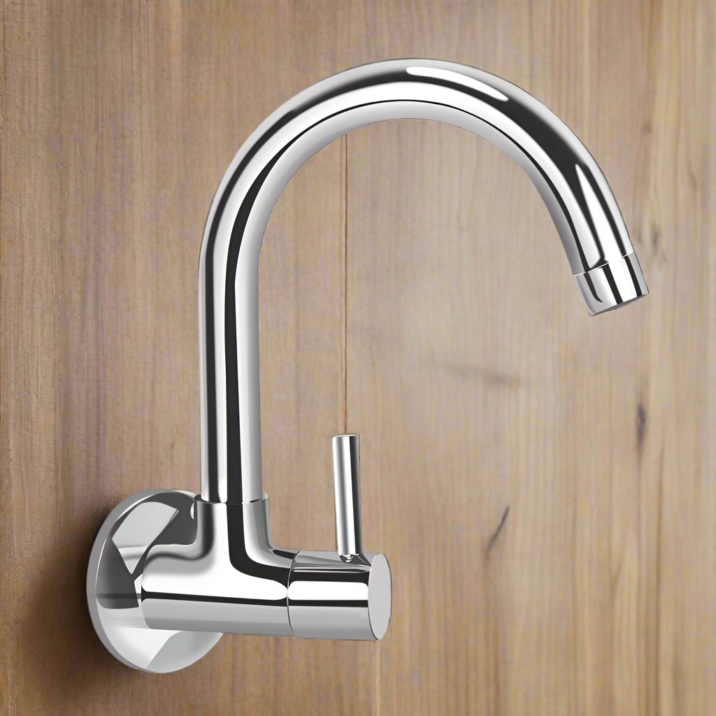 Wall Mounted Sink Cock With Swivel Spout & Flange