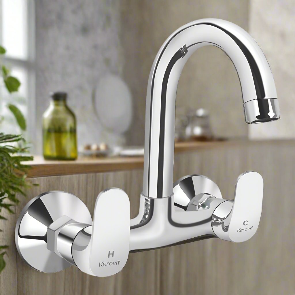 Wall Mounted Sink Mixer With Swivel Spout & Flanges