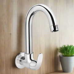 Wall Mounted Sink Cock With Swivel Spout & Flange