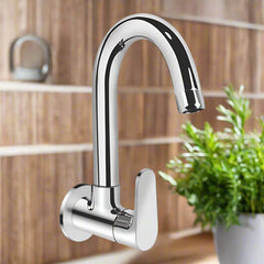 Wall Mounted Sink Cock With Swivel Spout & Flange