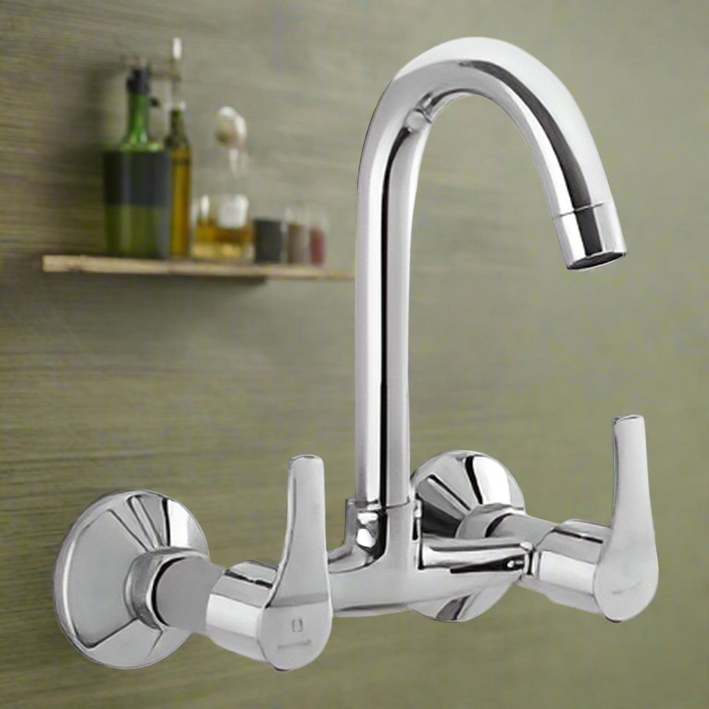 Wall Mounted Sink Mixer with Swivel Spout and Flanges