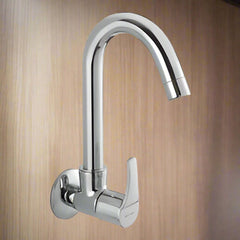 Wall Mounted Sink Cock with Swivel Spout and Flange