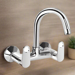 Wall Mounted Sink Mixer with Swivel Spout and Flanges