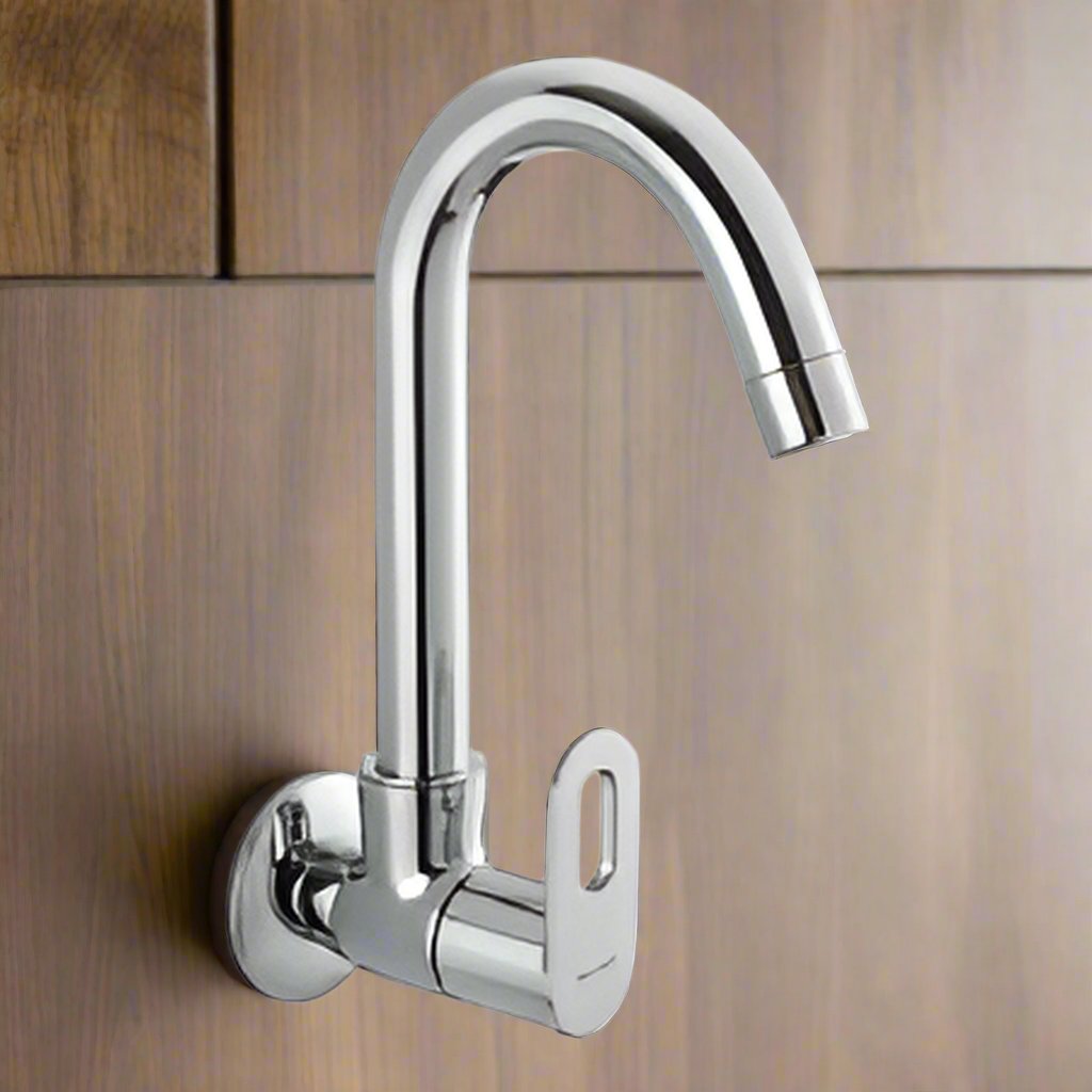 Wall Mounted Sink Cock with Swivel Spout and Flange