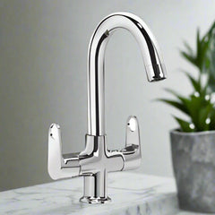 Deck Mounted Center Hole Basin Mixer with Swivel Spout