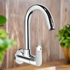 Wall Mounted Sink Cock with Swivel Spout and Flange